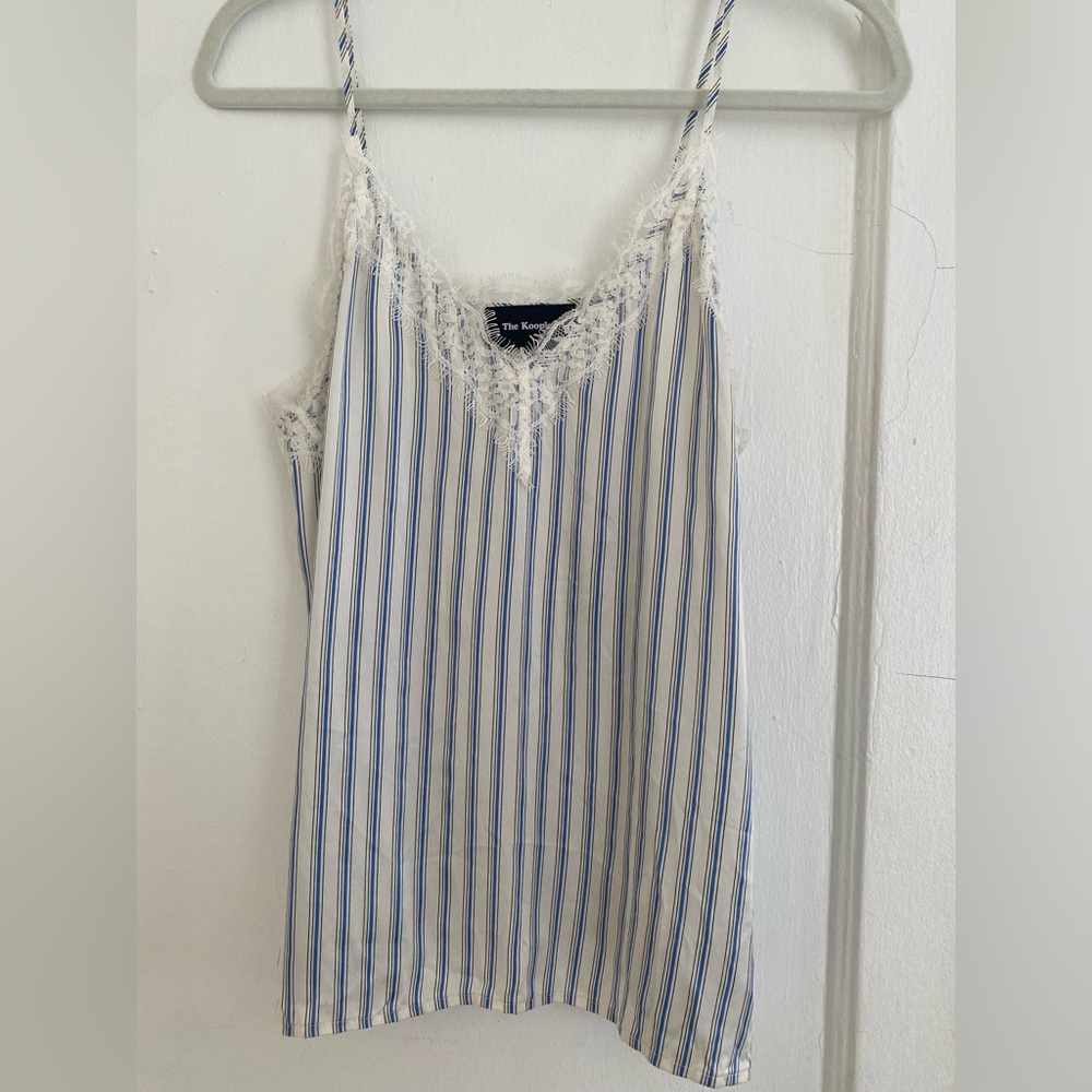 The Kooples Blue and White Striped Lace Cami